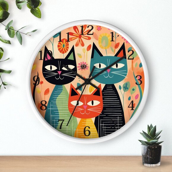 Retro Cat Clock, Vintage-Inspired Midcentury Feline Wall Clock - Picture 3 of 10
